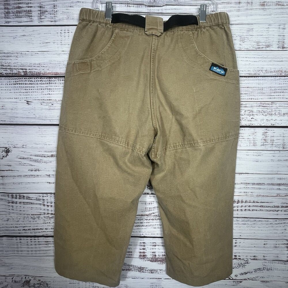 Vtg KAVU Chilliwack Canvas Khaki Belted Climbing *Cut Off* Pants Short Large USA - Picture 3 of 13